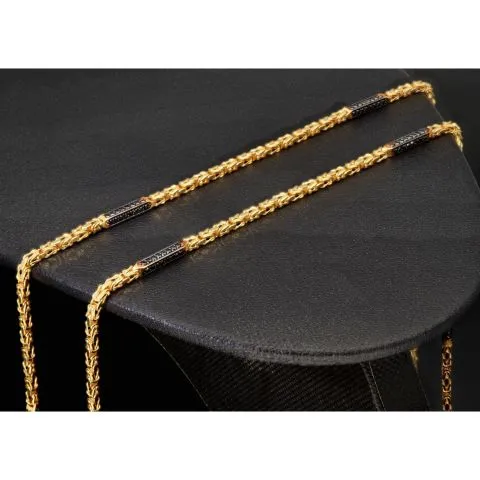 Fein gearbeitete, außergewöhnliche Königskette mit schwarzem, funkelnden Zirkoniabesatz aus exquisitem 585er Gelbgold (14k)- 60cm lang, 2mm breit