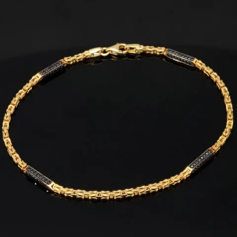 Stilvolles Königsarmband aus edlem 14K 585 Gold mit funkelndem, schwarzen Zirkoniabesatz in ca. 22 cm Länge