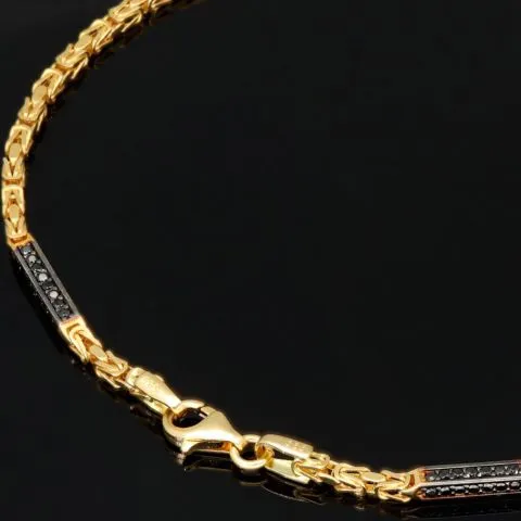 Stilvolles Königsarmband aus edlem 14K 585 Gold mit funkelndem, schwarzen Zirkoniabesatz in ca. 22 cm Länge