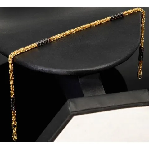 Stilvolles Königsarmband aus edlem 14K 585 Gold mit funkelndem, schwarzen Zirkoniabesatz in ca. 22 cm Länge