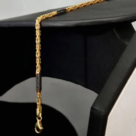 Stilvolles Königsarmband aus edlem 14K 585 Gold mit funkelndem, schwarzen Zirkoniabesatz in ca. 22 cm Länge
