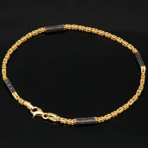 Stilvolles Königsarmband aus edlem 14K 585 Gold mit funkelndem, schwarzen Zirkoniabesatz in ca. 22 cm Länge
