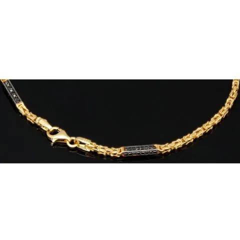 Stilvolles Königsarmband aus edlem 14K 585 Gold mit funkelndem, schwarzen Zirkoniabesatz in ca. 22 cm Länge