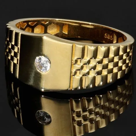 Nobler Siegelring mit einem strahlend funkelnden Zirkonia besetzt aus 585er 14 Karat Gold (Ringgröße ca. 69)
