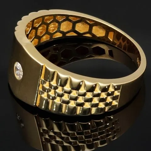 Nobler Siegelring mit einem strahlend funkelnden Zirkonia besetzt aus 585er 14 Karat Gold (Ringgröße ca. 69)