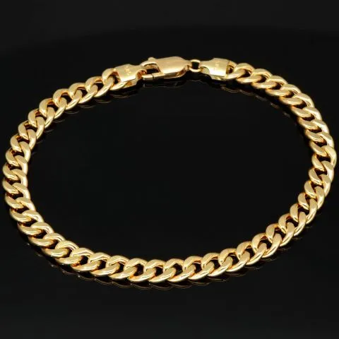 Hochglanzpoliertes Panzerarmband aus exquisitem Gelbgold (14K/585 Gold) in 6 mm Stärke, ca. 21,5 cm Länge