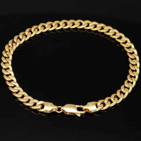 Hochglanzpoliertes Panzerarmband aus exquisitem Gelbgold (14K/585 Gold) in 6 mm Stärke, ca. 21,5 cm Länge
