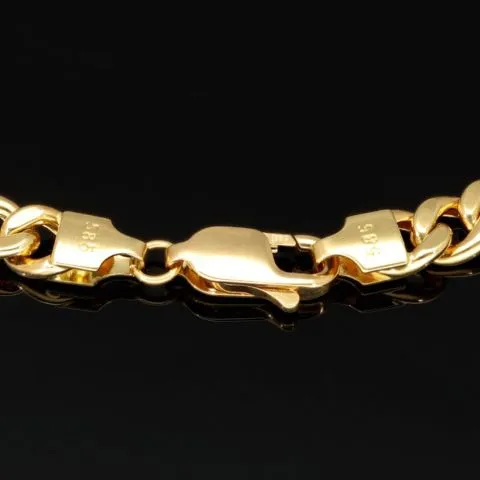 Hochglanzpoliertes Panzerarmband aus exquisitem Gelbgold (14K/585 Gold) in 6 mm Stärke, ca. 21,5 cm Länge