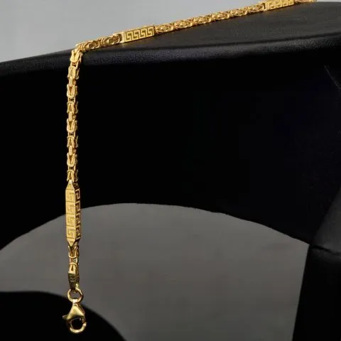 Edles Königsarmband mit dekorativen Elementen verziert mit feinem Greco-Dekor aus hochwertigem 14K 585 Gold (ca. 3,7 g, 22cm, 2,5mm)