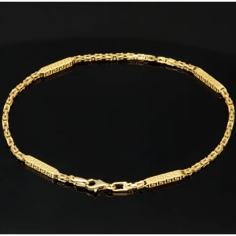 Edles Königsarmband mit dekorativen Elementen verziert mit feinem Greco-Dekor aus hochwertigem 14K 585 Gold (ca. 3,7 g, 22cm, 2,5mm)