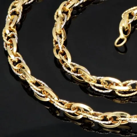 Exquisite Goldkette in außergewöhnlichem Design für Damen aus funkelndem Bicolor 585 / 14K Gold (ca. 50cm)