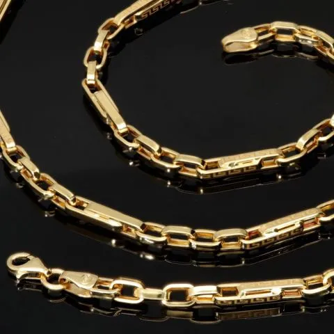 Funkelnde Ankerkette in feinem Greco-Stil aus edlem Gold (14k 585 Gelbgold)- ca. 60cm lang, 3mm breit