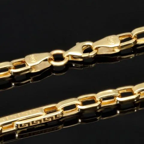 Funkelnde Ankerkette in feinem Greco-Stil aus edlem Gold (14k 585 Gelbgold)- ca. 60cm lang, 3mm breit