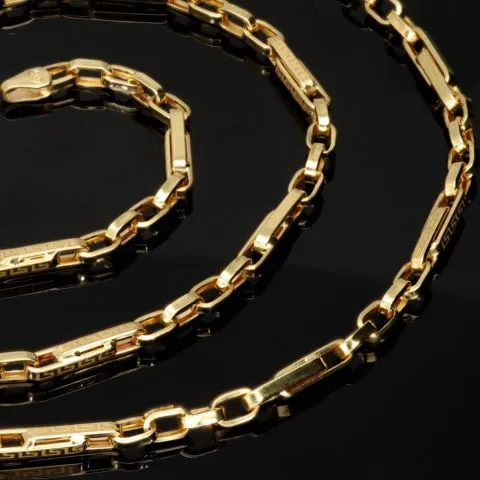 Funkelnde Ankerkette in feinem Greco-Stil aus edlem Gold (14k 585 Gelbgold)- ca. 60cm lang, 3mm breit