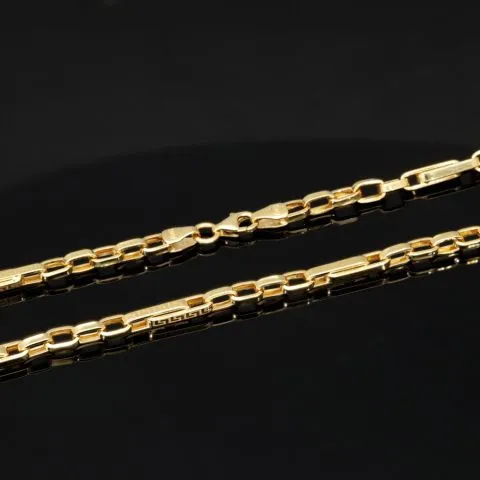 Funkelnde Ankerkette in feinem Greco-Stil aus edlem Gold (14k 585 Gelbgold)- ca. 60cm lang, 3mm breit