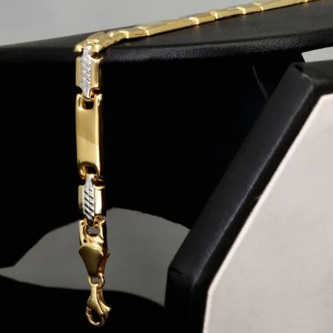 Nobles Armband in exquisitem Design aus hochwertigem 14K 585er Bicolor Gold (Gelb- und Weißgold) ca. 20,5cm, 6mm