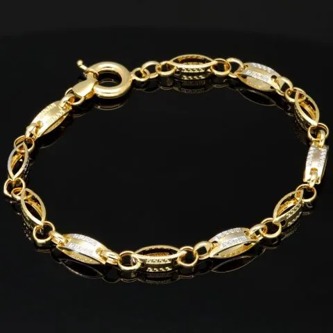 Exklusives Gold-Armband aus edlem, funkelndem Bicolor 585er Gelb- und Weißgold mit feinem Greco-Dekor (ca. 19 cm, 4mm)