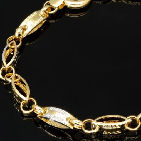 Exklusives Gold-Armband aus edlem, funkelndem Bicolor 585er Gelb- und Weißgold mit feinem Greco-Dekor (ca. 19 cm, 4mm)