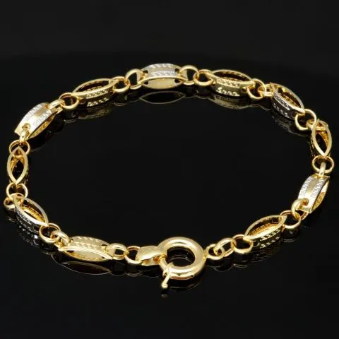 Exklusives Gold-Armband aus edlem, funkelndem Bicolor 585er Gelb- und Weißgold mit feinem Greco-Dekor (ca. 19 cm, 4mm)