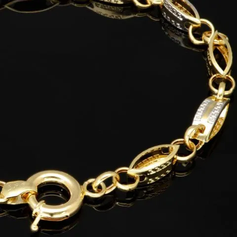 Exklusives Gold-Armband aus edlem, funkelndem Bicolor 585er Gelb- und Weißgold mit feinem Greco-Dekor (ca. 19 cm, 4mm)