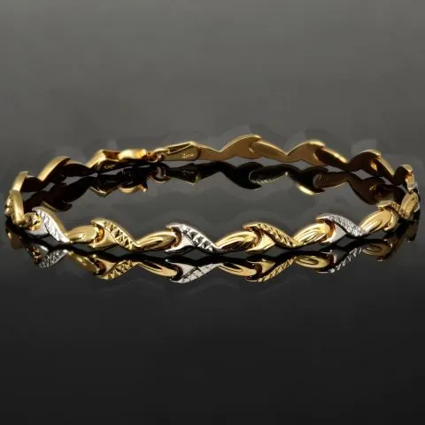 Exklusiv designtes Goldarmband aus hochwertigem 585er 14K Bicolor Gold in Gelb- und Weißgold (ca. 19 cm Länge, 5 mm Breite)