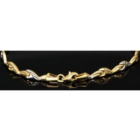 Exklusiv designtes Goldarmband aus hochwertigem 585er 14K Bicolor Gold in Gelb- und Weißgold (ca. 19 cm Länge, 5 mm Breite)