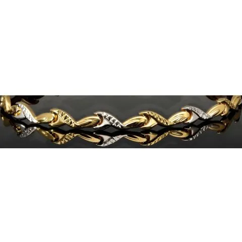Exklusiv designtes Goldarmband aus hochwertigem 585er 14K Bicolor Gold in Gelb- und Weißgold (ca. 19 cm Länge, 5 mm Breite)