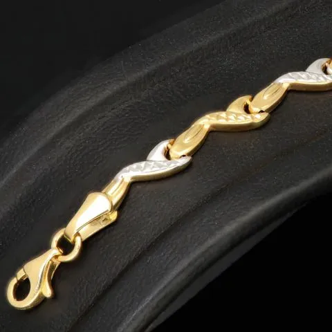 Exklusiv designtes Goldarmband aus hochwertigem 585er 14K Bicolor Gold in Gelb- und Weißgold (ca. 19 cm Länge, 5 mm Breite)