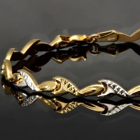 Exklusiv designtes Goldarmband aus hochwertigem 585er 14K Bicolor Gold in Gelb- und Weißgold (ca. 19 cm Länge, 5 mm Breite)