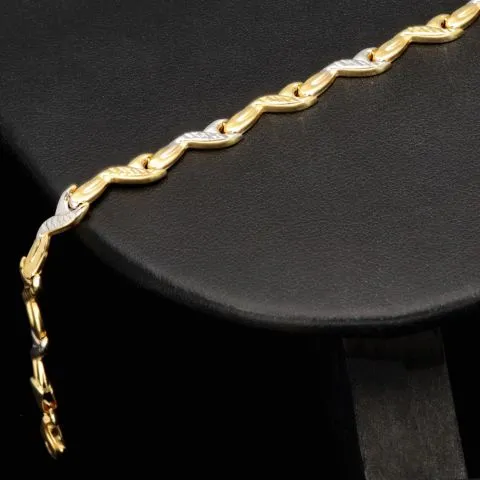 Exklusiv designtes Goldarmband aus hochwertigem 585er 14K Bicolor Gold in Gelb- und Weißgold (ca. 19 cm Länge, 5 mm Breite)