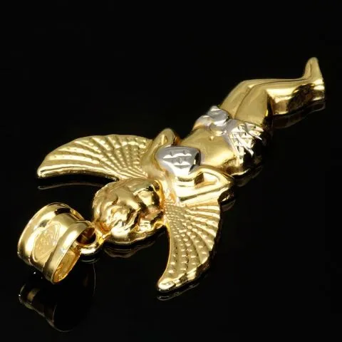 Funkelnder Schutzengel-Anhänger – Engel mit Herz aus 14k 585er Bicolor Gold (Gelbgold und Weißgold)