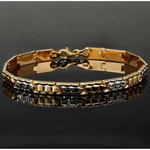 Stilvolles Armband aus hochwertigem 14K / 585er Bicolor Gold (Gelb- und Weißgold) in ca. 19cm Länge, ca 6mm Breite