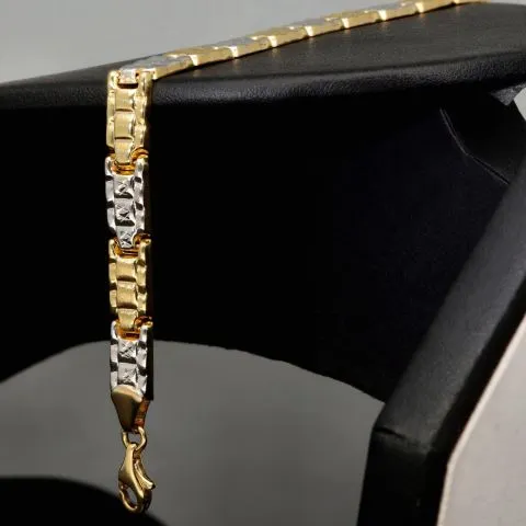 Stilvolles Armband aus hochwertigem 14K / 585er Bicolor Gold (Gelb- und Weißgold) in ca. 19cm Länge, ca 6mm Breite