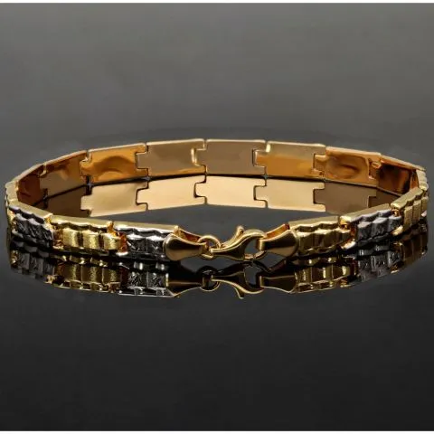 Stilvolles Armband aus hochwertigem 14K / 585er Bicolor Gold (Gelb- und Weißgold) in ca. 19cm Länge, ca 6mm Breite