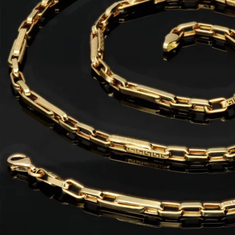 Exklusive Ankerkette / Goldkette aus funkelndem Gold (14K 585 Gelbgold) mit stilvollem griechischem Muster (ca. 55cm, 3,5mm, ca. 7,7g)