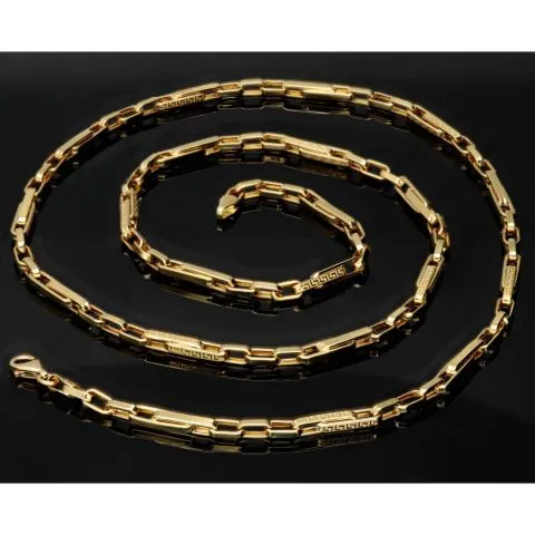Stilvolle Ankerkette aus 14 Karat Gold (14K 585 Gelbgold) mit edlen griechischen Designakzenten (ca. 50cm, 3,5mm, ca. 7g)
