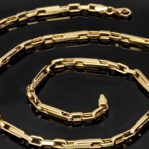 Stilvolle Ankerkette aus 14 Karat Gold (14K 585 Gelbgold) mit edlen griechischen Designakzenten (ca. 50cm, 3,5mm, ca. 7g)