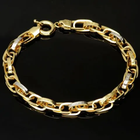 Exklusives Gold-Armband in feinem Greco Design und hochglanzpolierten Gliedern aus hochwertigem Bicolor 585er Gelb- und Weißgold (ca. 19,5 cm, 7mm)