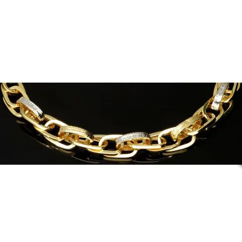 Exklusives Gold-Armband in feinem Greco Design und hochglanzpolierten Gliedern aus hochwertigem Bicolor 585er Gelb- und Weißgold (ca. 19,5 cm, 7mm)