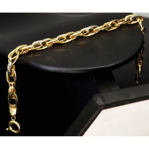 Exklusives Gold-Armband in feinem Greco Design und hochglanzpolierten Gliedern aus hochwertigem Bicolor 585er Gelb- und Weißgold (ca. 19,5 cm, 7mm)
