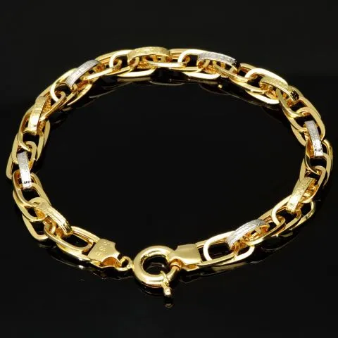 Exklusives Gold-Armband in feinem Greco Design und hochglanzpolierten Gliedern aus hochwertigem Bicolor 585er Gelb- und Weißgold (ca. 19,5 cm, 7mm)