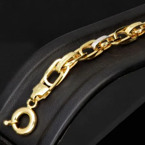 Exklusives Gold-Armband in feinem Greco Design und hochglanzpolierten Gliedern aus hochwertigem Bicolor 585er Gelb- und Weißgold (ca. 19,5 cm, 7mm)
