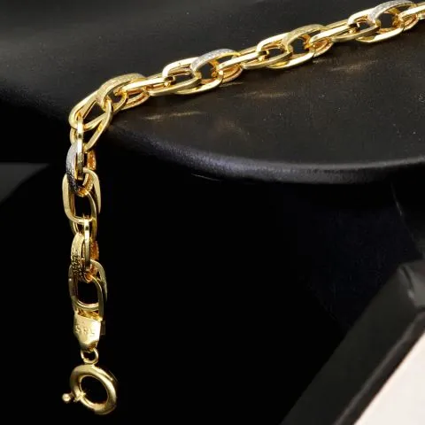 Exklusives Gold-Armband in feinem Greco Design und hochglanzpolierten Gliedern aus hochwertigem Bicolor 585er Gelb- und Weißgold (ca. 19,5 cm, 7mm)