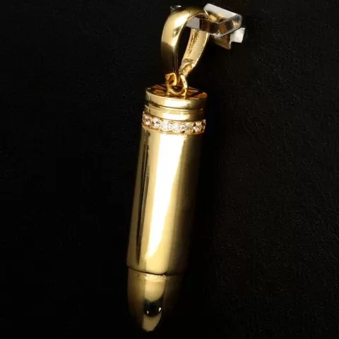 Gold-Anhänger - Patrone aus edlem, hochglanzpoliertem 14K 585 Gelbgold mit funkelndem Zirkoniabesatz