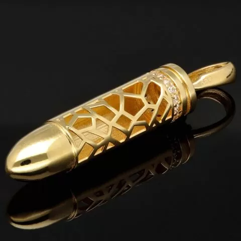 Gold-Anhänger - Patrone aus edlem, hochglanzpoliertem 14K 585 Gelbgold mit funkelndem Zirkoniabesatz