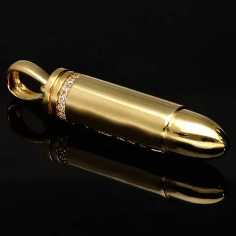 Gold-Anhänger - Patrone aus edlem, hochglanzpoliertem 14K 585 Gelbgold mit funkelndem Zirkoniabesatz