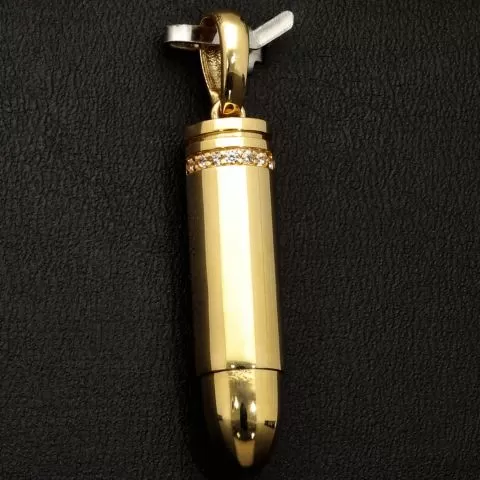 Gold-Anhänger - Patrone aus edlem, hochglanzpoliertem 14K 585 Gelbgold mit funkelndem Zirkoniabesatz