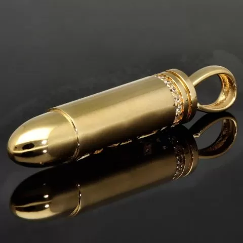 Gold-Anhänger - Patrone aus edlem, hochglanzpoliertem 14K 585 Gelbgold mit funkelndem Zirkoniabesatz