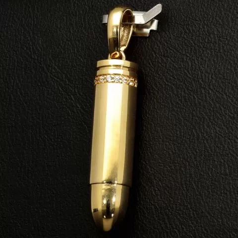 Gold-Anhänger - Patrone aus edlem, hochglanzpoliertem 14K 585 Gelbgold mit funkelndem Zirkoniabesatz