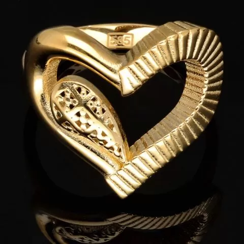 Luxuriöser Goldring für Damen mit funkelndem Herzmotiv aus 14K 585 Gold (Gelbgold) in RG ca. 57